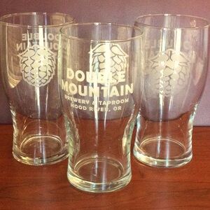 (3) Double Mountain Brewery Etched Pint Glasses